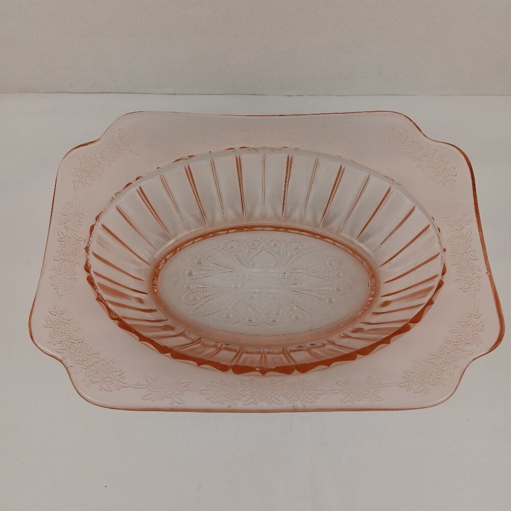 Vintage 1930's Jeannette Glass Adam Pattern in Pink Depression Oval Serving Bowl